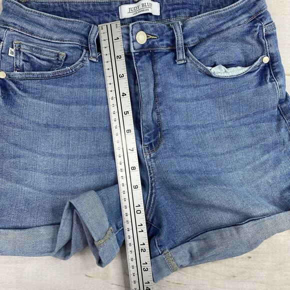 Lot Of 3 Judy Blue Denim Shorts Sz L Distressed Stretch Denim Cuffed Fringe - Picture 11 of 16